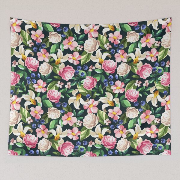Item preview, Floral pattern with colorful flowers on black designed and sold by Naddya.