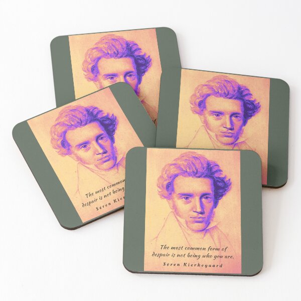 Item preview, Søren Kierkegaard portrait and quote: The most common form of despair is not being who you are. designed and sold by artbleed.