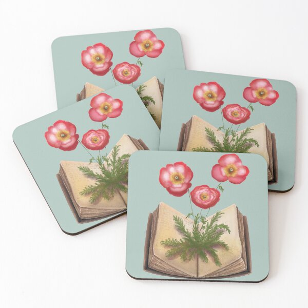 Item preview, Poppy flowers growing from book designed and sold by OceanaOrlaghArt.