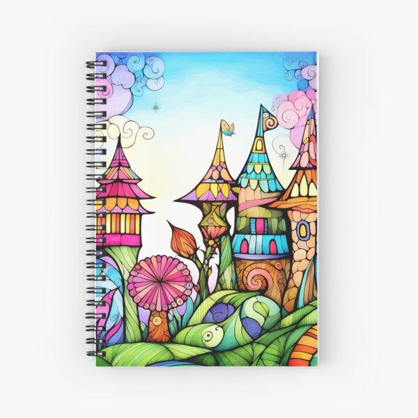 Geometric image of fairy village in springtime Spiral Notebook