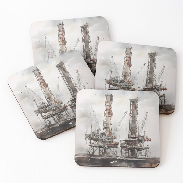 Item preview, Dark Grunge Watercolor Oil Rigs designed and sold by Arclight-LLC.