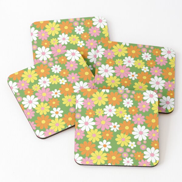 Artikelvorschau, Flower Power Retro-Blumenmuster – 60er Jahre Grün Orange Gelb entworfen und verkauft von Colorblizz.