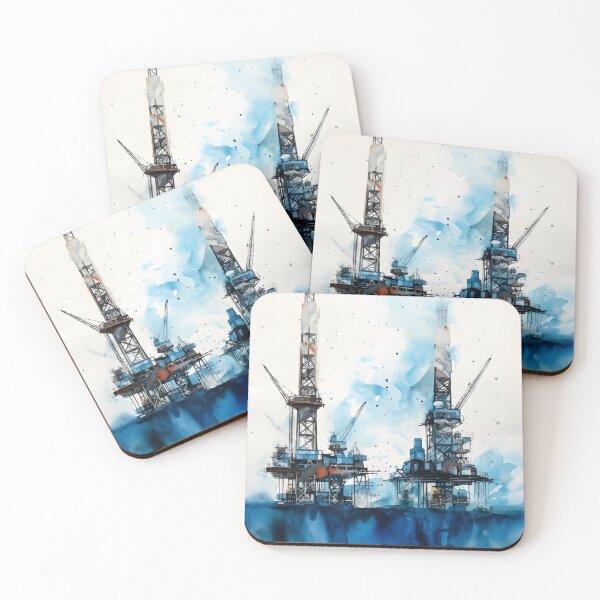 Item preview, Blue Towers, Watercolor Oil Rigs designed and sold by Arclight-LLC.