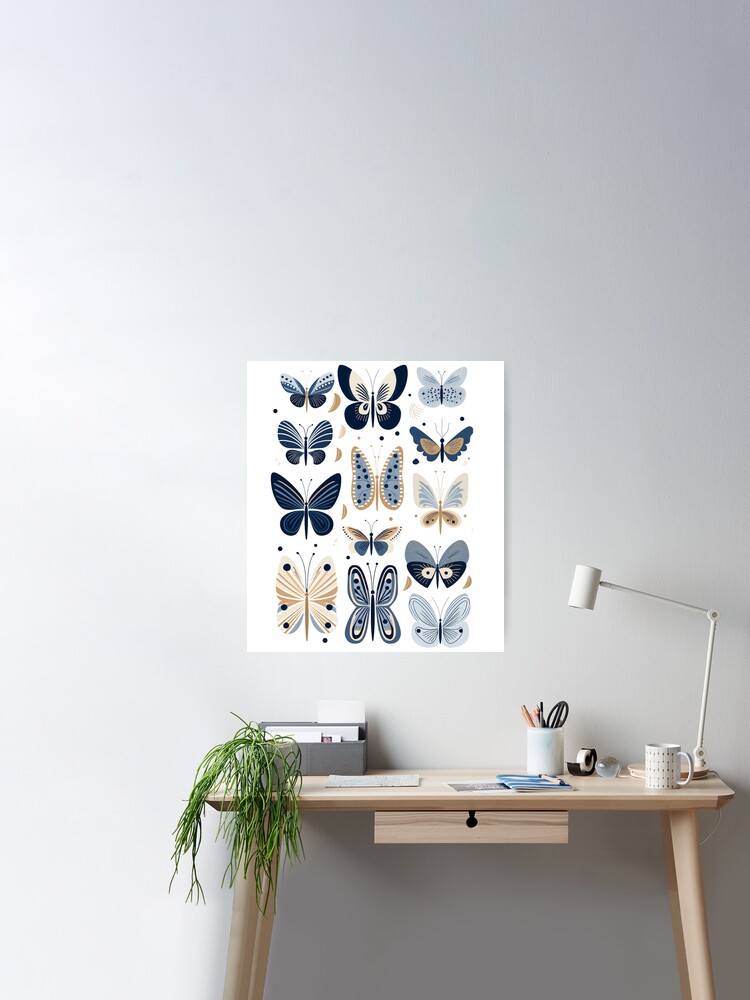 Scandinavian Folk Art Butterflies Poster for Sale by