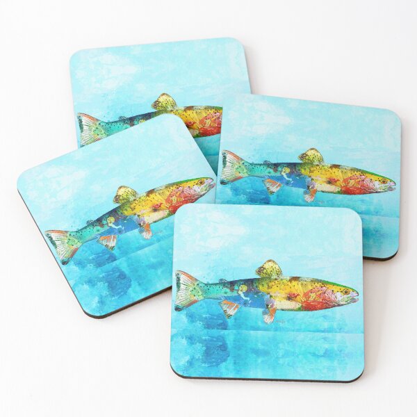 Item preview, Bright Colorful Trout Fish Art on Blue designed and sold by Sharon Cummings Art.