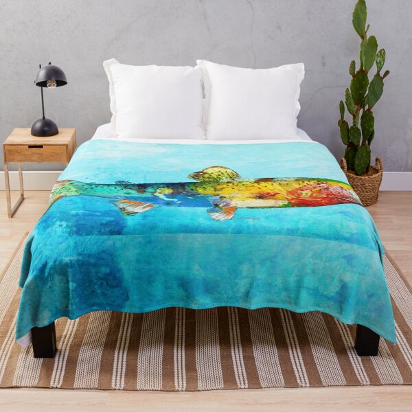 Item preview, Bright Colorful Trout Fish Art on Blue designed and sold by Sharon Cummings Art.