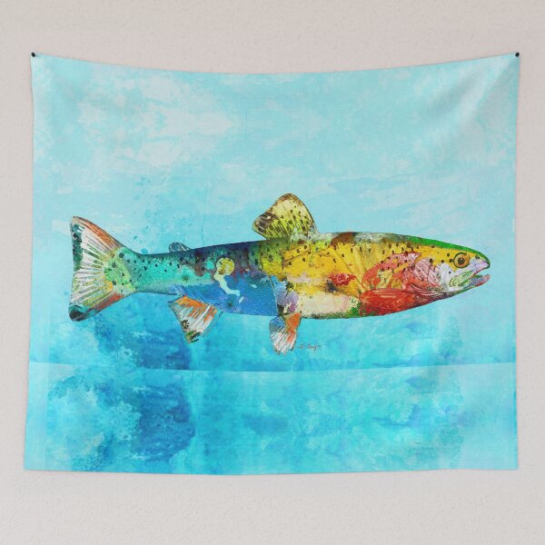 Item preview, Bright Colorful Trout Fish Art on Blue designed and sold by Sharon Cummings Art.