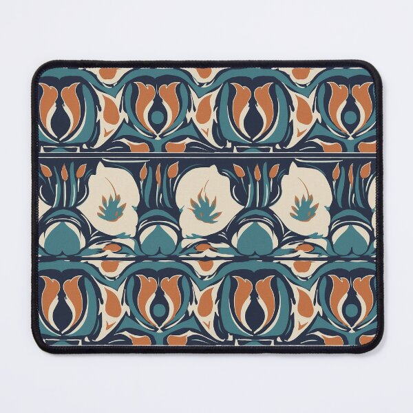 Item preview, Greenish Blue Orange Art Nouveau Stylized Floral Pattern designed and sold by Sturdust.