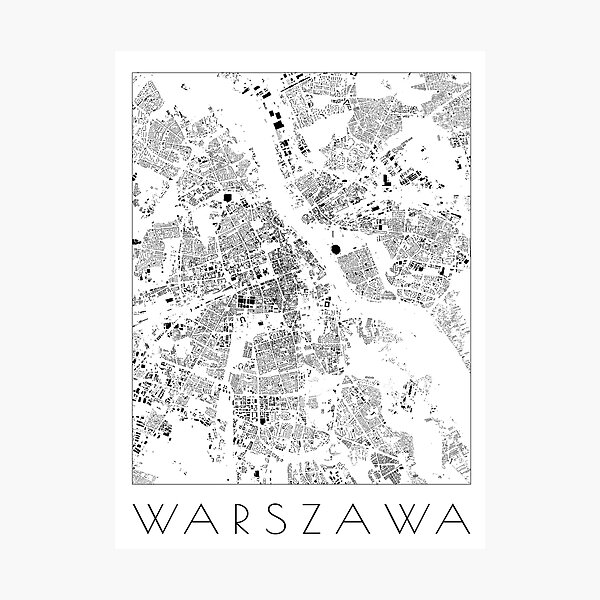 Warsaw city Schwarzplan Map Photographic Print