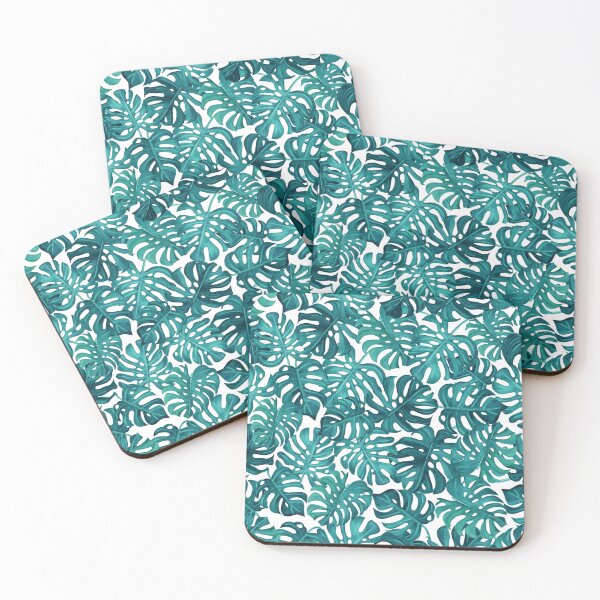Item preview, Watercolor Hand Drawn Tropic Monstera Leaves teal designed and sold by Olena Kovalova Design.