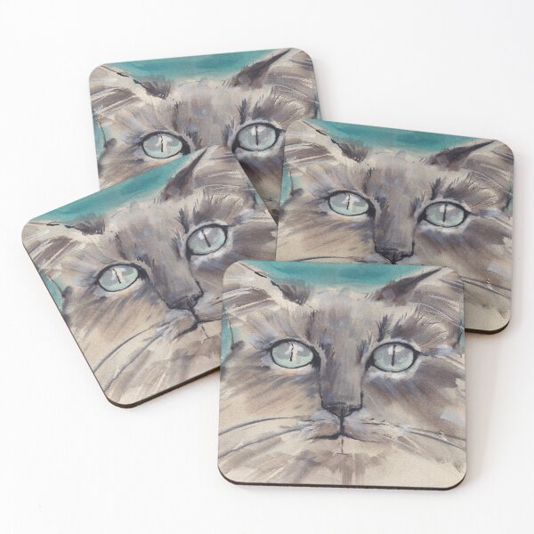 Item preview, Longhaired Gray Kitty with Blue Eyes, watercolor designed and sold by HelenDBVickers.