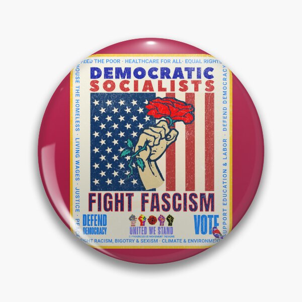 Item preview, PMD00958 Progressive Movement Designs patriotic American Democratic Socialists Fight Fascism with vintage style red rose symbol designed and sold by ProgressiveLeft.
