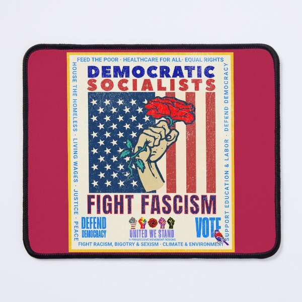 Item preview, PMD00958 Progressive Movement Designs patriotic American Democratic Socialists Fight Fascism with vintage style red rose symbol designed and sold by ProgressiveLeft.