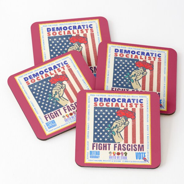 Item preview, PMD00958 Progressive Movement Designs patriotic American Democratic Socialists Fight Fascism with vintage style red rose symbol designed and sold by ProgressiveLeft.