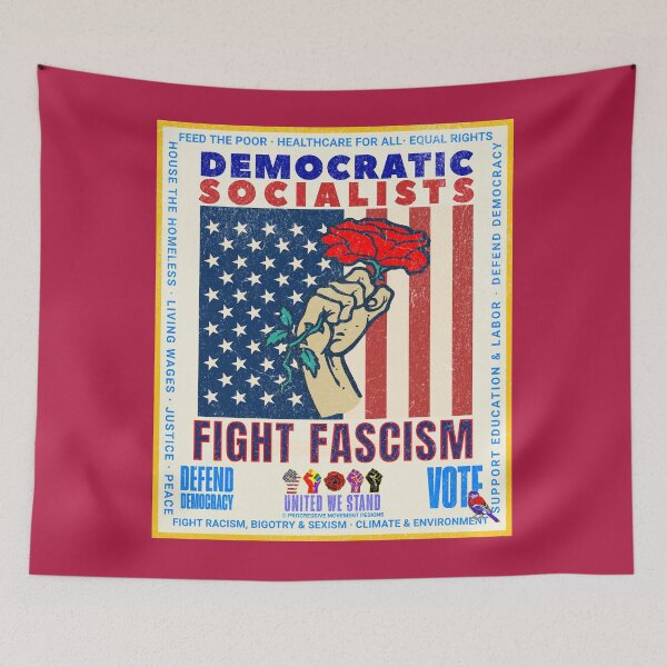Item preview, PMD00958 Progressive Movement Designs patriotic American Democratic Socialists Fight Fascism with vintage style red rose symbol designed and sold by ProgressiveLeft.