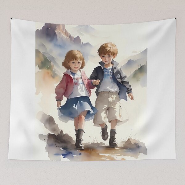 Aperçu de l'œuvre Côte à côte: Brother and Sister Forever Water Paint Art créée et vendue par Designze.