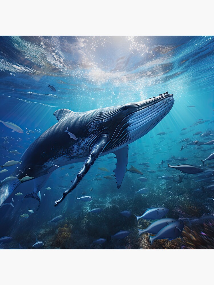 Thumbnail 3 of 3, Sticker, Humpback Whale - Ocean Scene designed and sold by Garret Bohl.