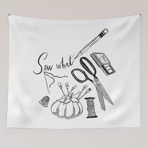Item preview, “Sew What?” - needle & thread, scissors, pencils & more designed and sold by maddydoodlesoup.