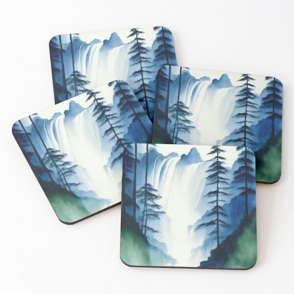 Item preview, Blue Watercolour Waterfall, Mountains and Forest Painting  designed and sold by RossWilson12.