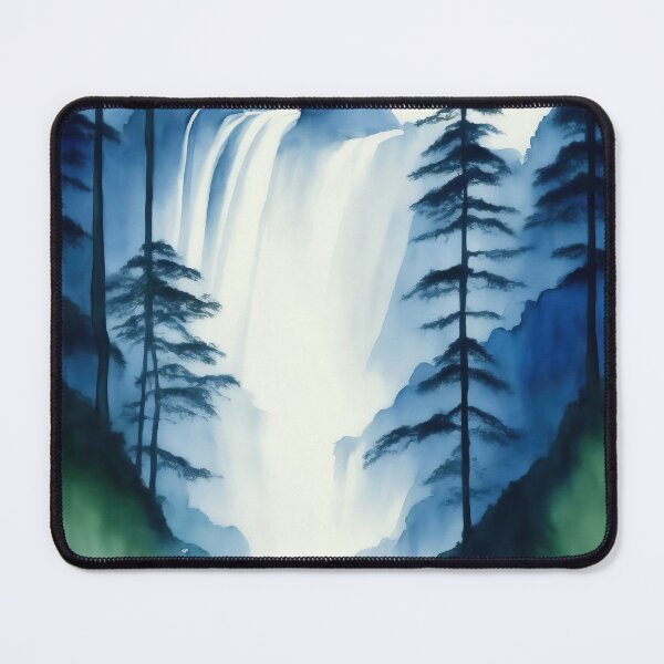 Item preview, Blue Watercolour Waterfall, Mountains and Forest Painting designed and sold by RossWilson12.