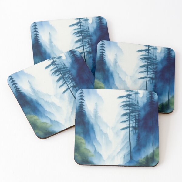Item preview, Blue Watercolour Waterfall, Mountains and Forest Landscape designed and sold by RossWilson12.