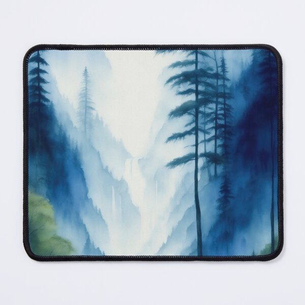 Item preview, Blue Watercolour Waterfall, Mountains and Forest Landscape designed and sold by RossWilson12.