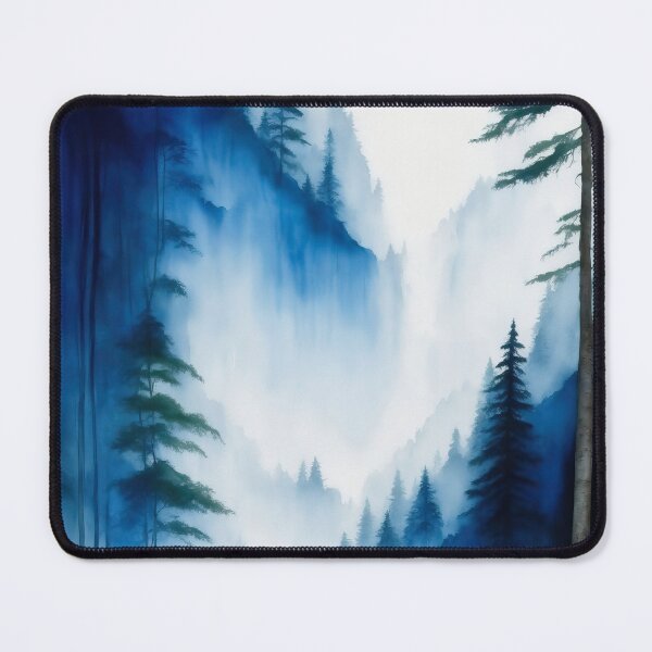 Item preview, Blue Watercolour Waterfall, Mountains and Forest Landscape designed and sold by RossWilson12.