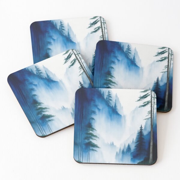 Item preview, Blue Watercolour Waterfall, Mountains and Forest Landscape designed and sold by RossWilson12.