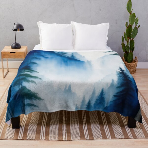 Item preview, Blue Watercolour Waterfall, Mountains and Forest Landscape designed and sold by RossWilson12.