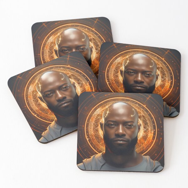 Item preview, Strong Black Man with a bald head and beard, etherial, gold circles of light and patterns, rings of light designed and sold by MeatLuvers.