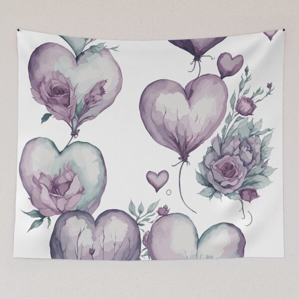 Item preview, wattercolor heart balloons and roses designed and sold by ThiagoSDantas.
