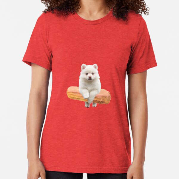 Cute Alaskan Malamute Dog jumping an éclair by Alice Monber Tri-blend T-Shirt