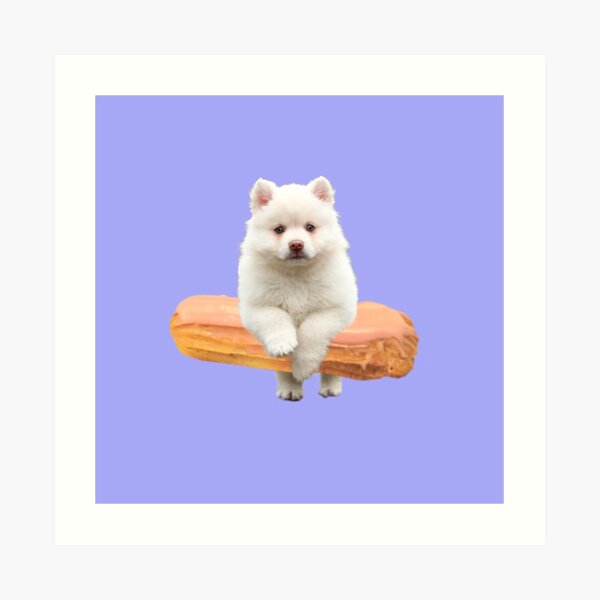 Cute Alaskan Malamute Dog jumping an éclair by Alice Monber Art Print