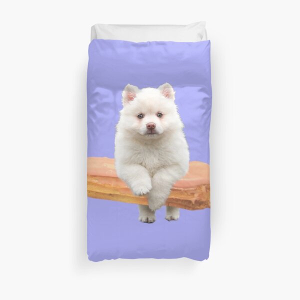Cute Alaskan Malamute Dog jumping an éclair by Alice Monber Duvet Cover