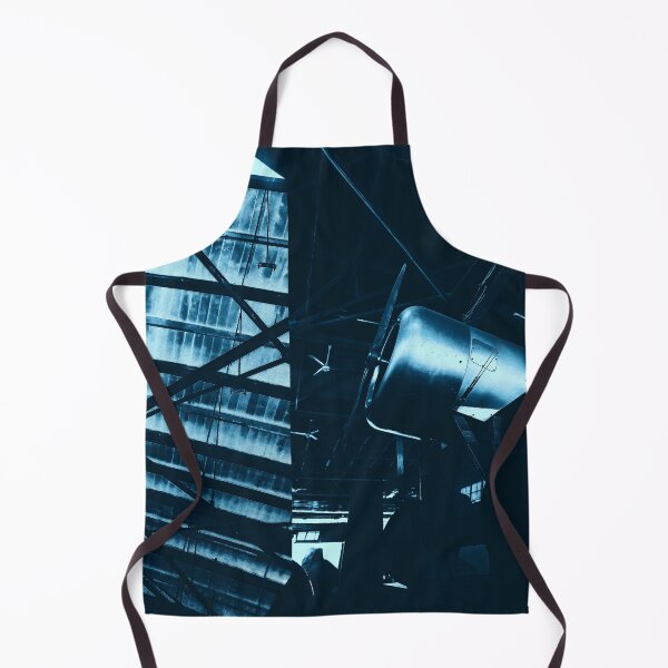 Item preview, Dark Indigo Light Blue Denim Navy Cyanotype Vintage Distressed Industrial Propeller Airplane Rusted Angular Modern Beams in Warehouse Hanger Collage Photograph designed and sold by ARTbyABACCUS.