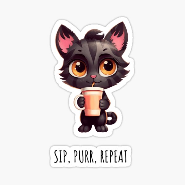 Simple Black Cat Sticker, HQ3, Black Cat, Cute, Adorable