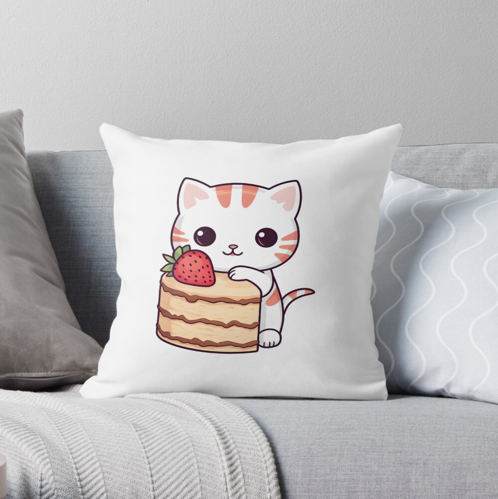 Kawaii Cat Eating a Slice of Strawberry Cake  Sticker for Sale by  Sereneluna