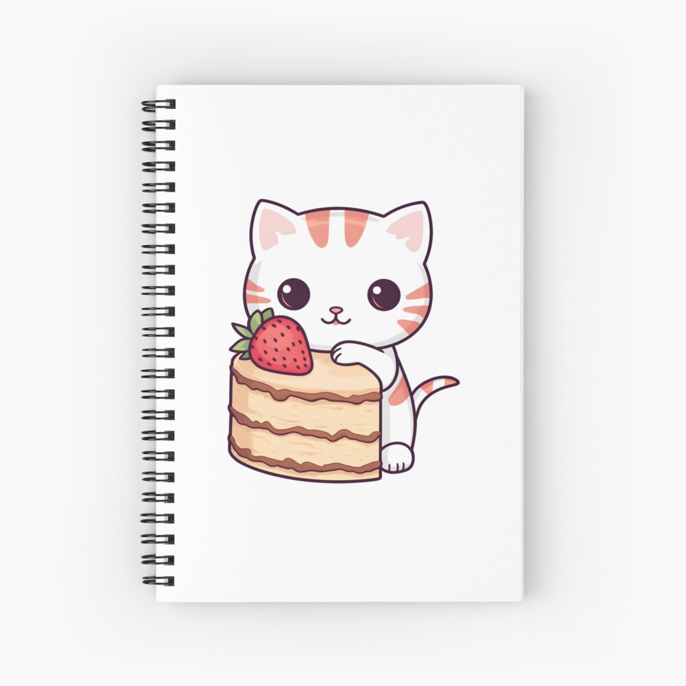 Kawaii Cat Eating a Slice of Strawberry Cake  Sticker for Sale by  Sereneluna