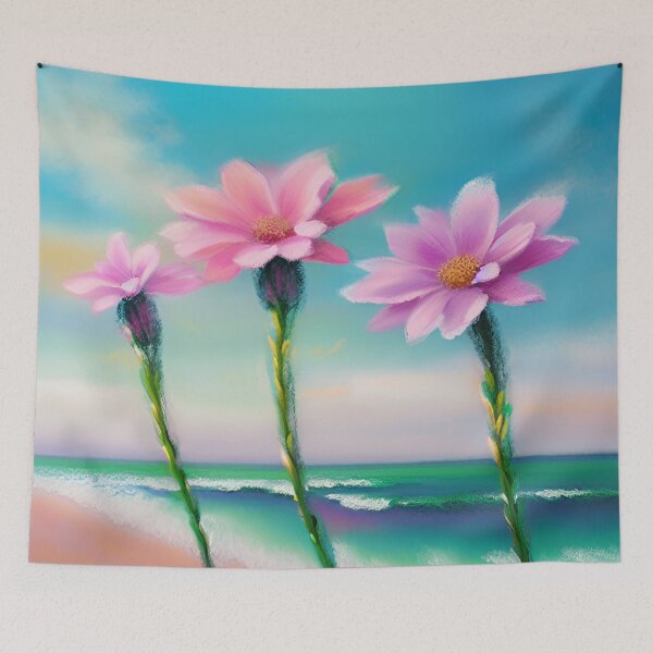 Item preview, Serene Beach with Delicate Pink Flowers designed and sold by rowanlafolle.