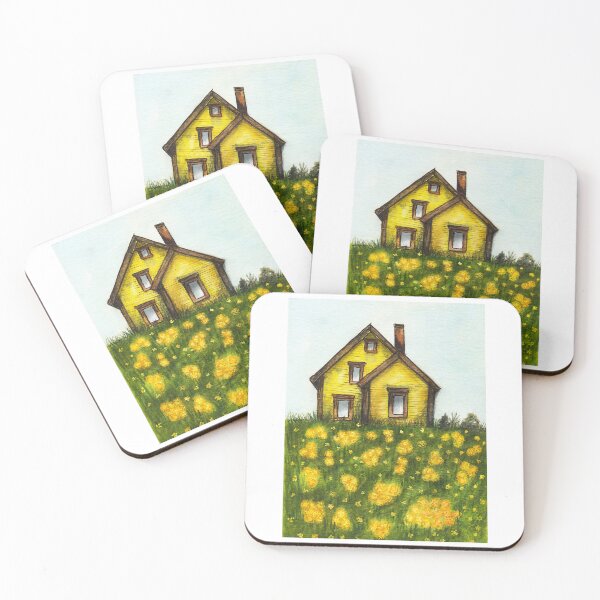 Item preview, Yellow farmhouse and flowers watercolour painting designed and sold by Funsize-Art.