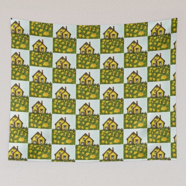 Item preview, Yellow farmhouse and flowers watercolour painting designed and sold by Funsize-Art.
