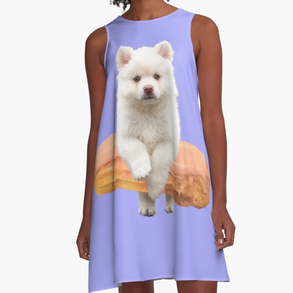 Cute Alaskan Malamute Dog jumping an éclair by Alice Monber A-Line Dress