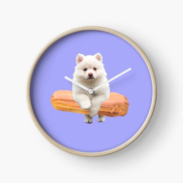 Cute Alaskan Malamute Dog jumping an éclair by Alice Monber Clock