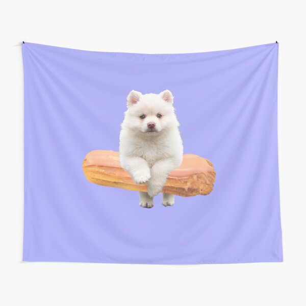 Cute Alaskan Malamute Dog jumping an éclair by Alice Monber Tapestry