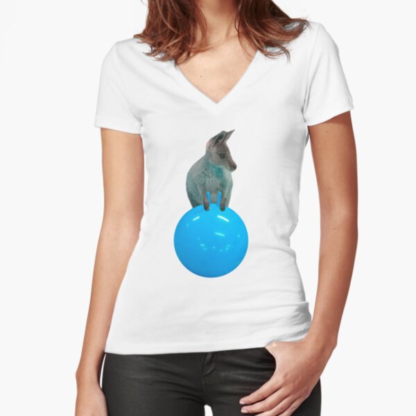 Cute kangaroo with a bouncy jumping hopping ball by Alice Monber Fitted V-Neck T-Shirt