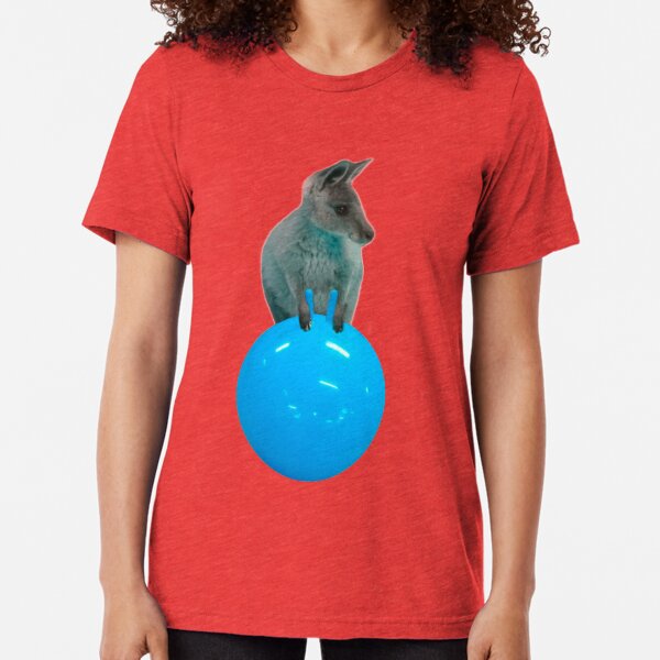 Cute kangaroo with a bouncy jumping hopping ball by Alice Monber Tri-blend T-Shirt