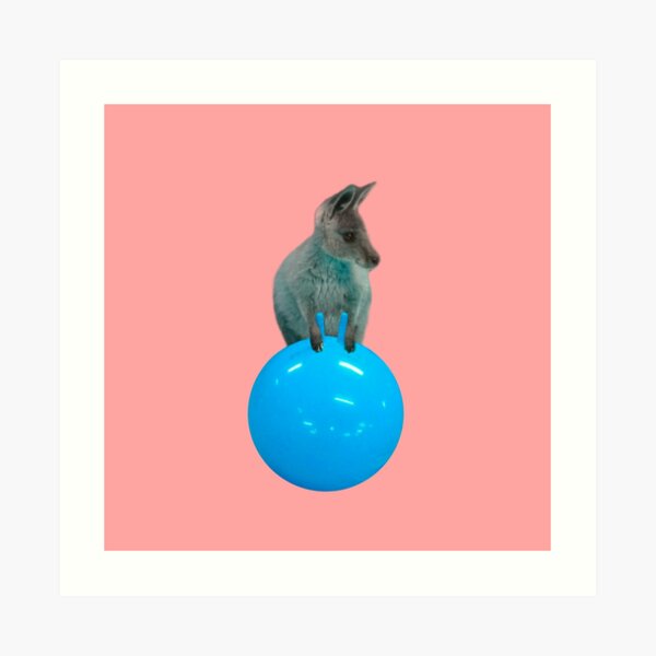 Cute kangaroo with a bouncy jumping hopping ball by Alice Monber Art Print