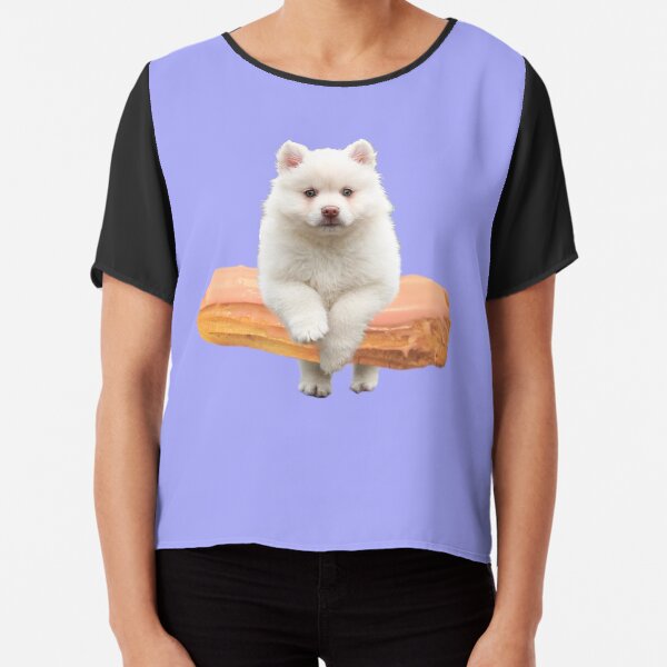 Cute Alaskan Malamute Dog jumping an éclair by Alice Monber Chiffon Top