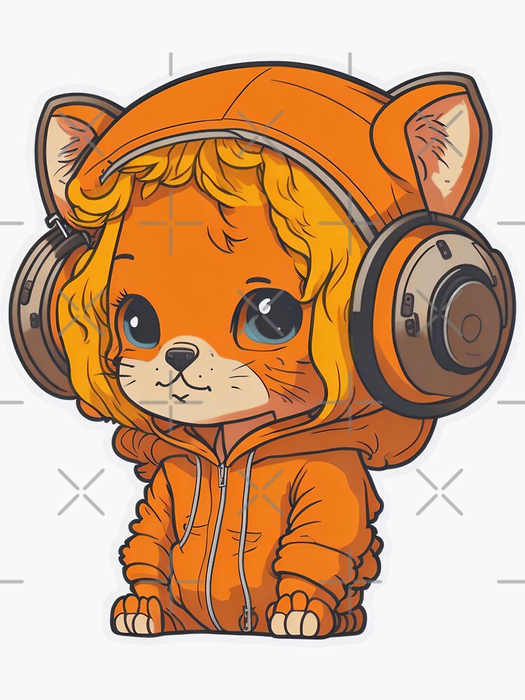 Cute little Lioness with headphones Sticker