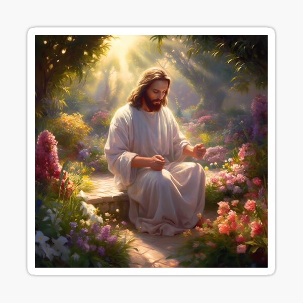 Jesus Praying in Heaven's Garden - 4 Sticker